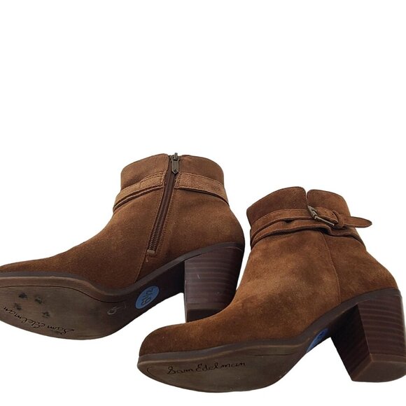 Sam Edelman Womens Lynne Boot Size  6.5 Camel Suede Block Heel Ankle Strap Boho - Picture 8 of 11